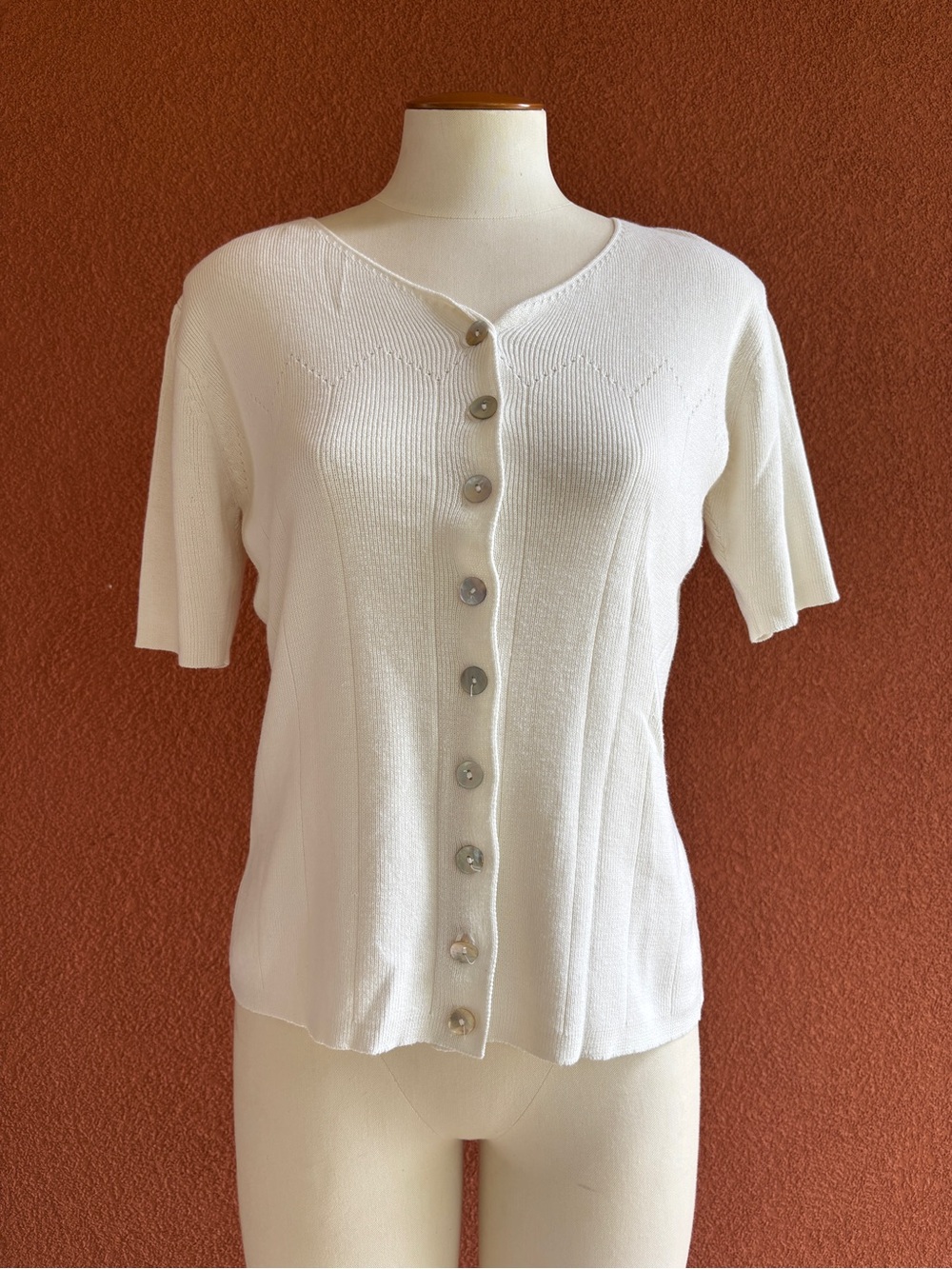 Hillard & Hanson Cream Button-Front Knit Top